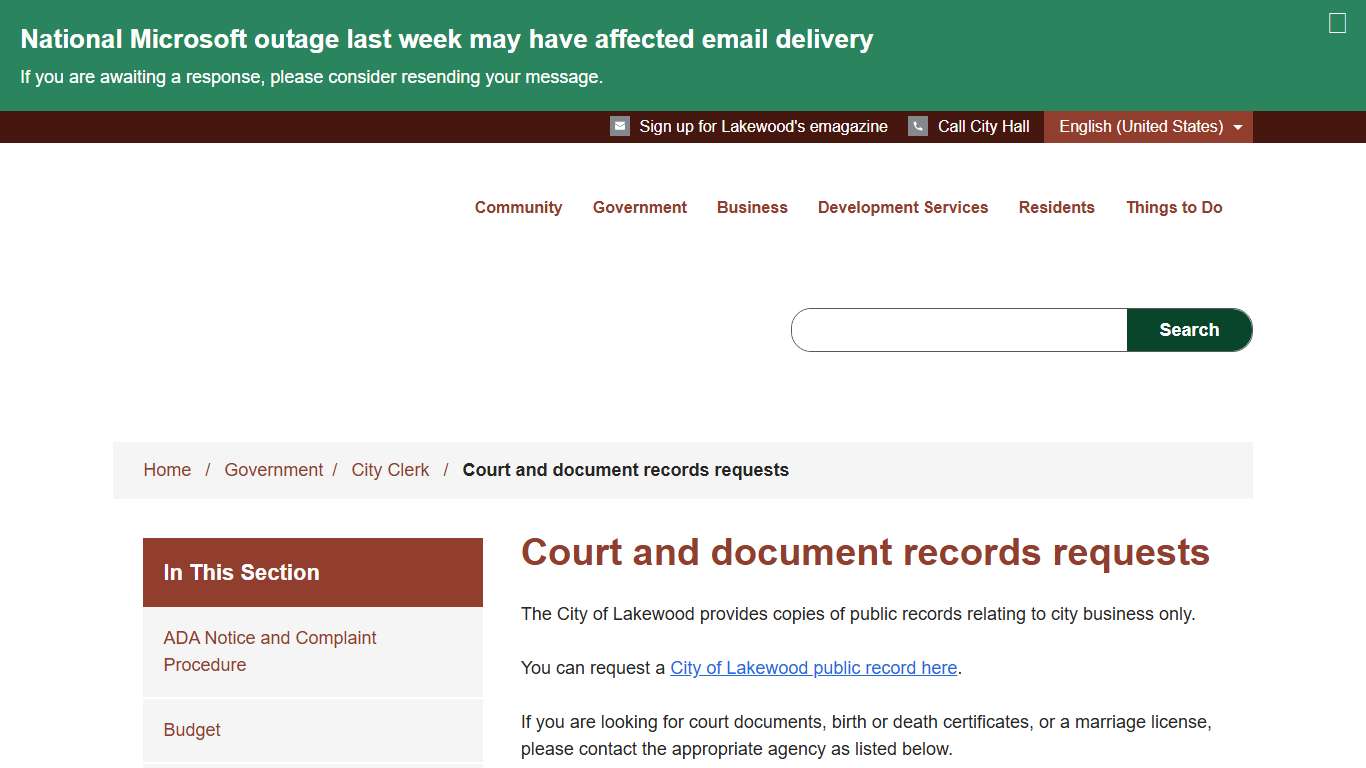 Court and document records requests Lakewood Online